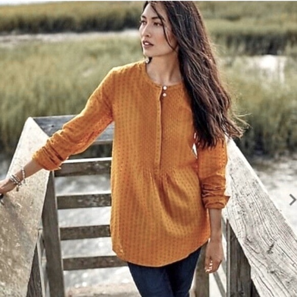 J.JILL Yellow Mustard Tunic Boho Long Sleeve Peasant Blouse Top Size XS Petite